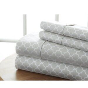 4-Piece Gray Geometric Microfiber Full Sheet Set